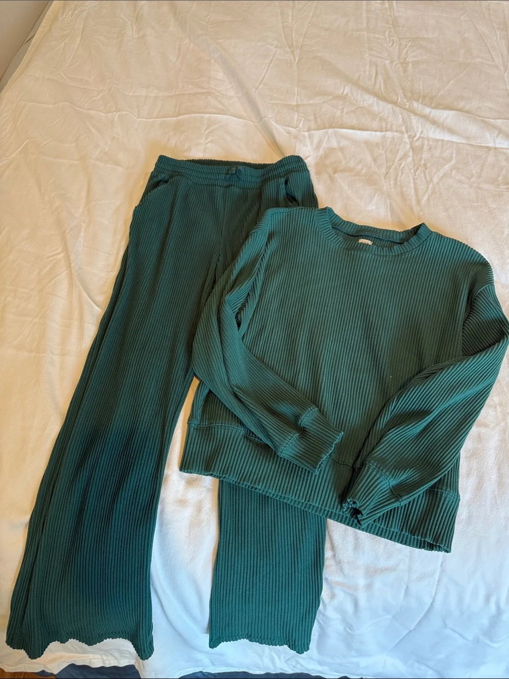 GAP Kids Ribbed Pajama Set in Teal Green